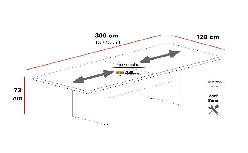 Grande table de réunion rectangulaire TAK - Mobel Linea. - Non, 300, Chêne veiné_1