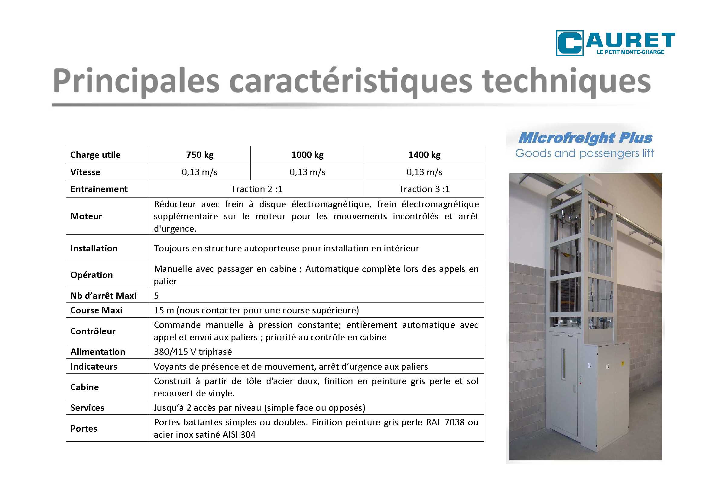 Monte-charge Microfreight Plus - Charge utile jusqu'à 1400 kg - Vitesse 0,13 m/s - Motorisation avec frein électromagnétique_1