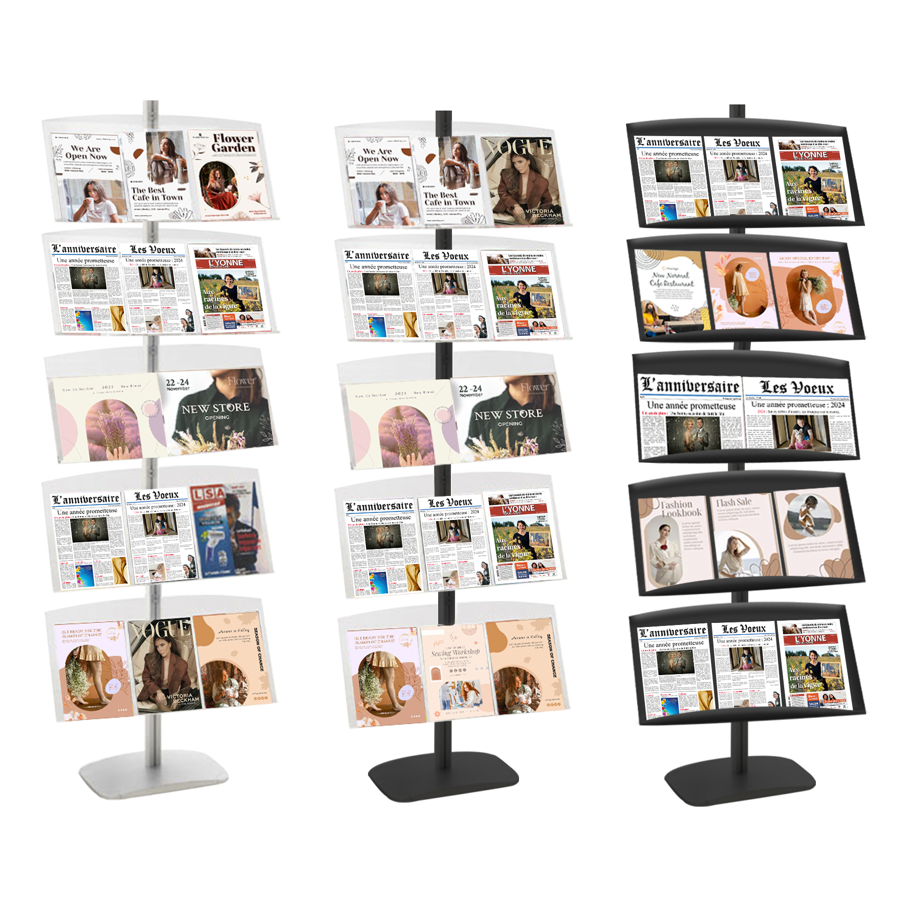 Présentoir vitrine Presse H 200 cm GRIS 5 étagères PLEXIGLASS Réf : 214175_1