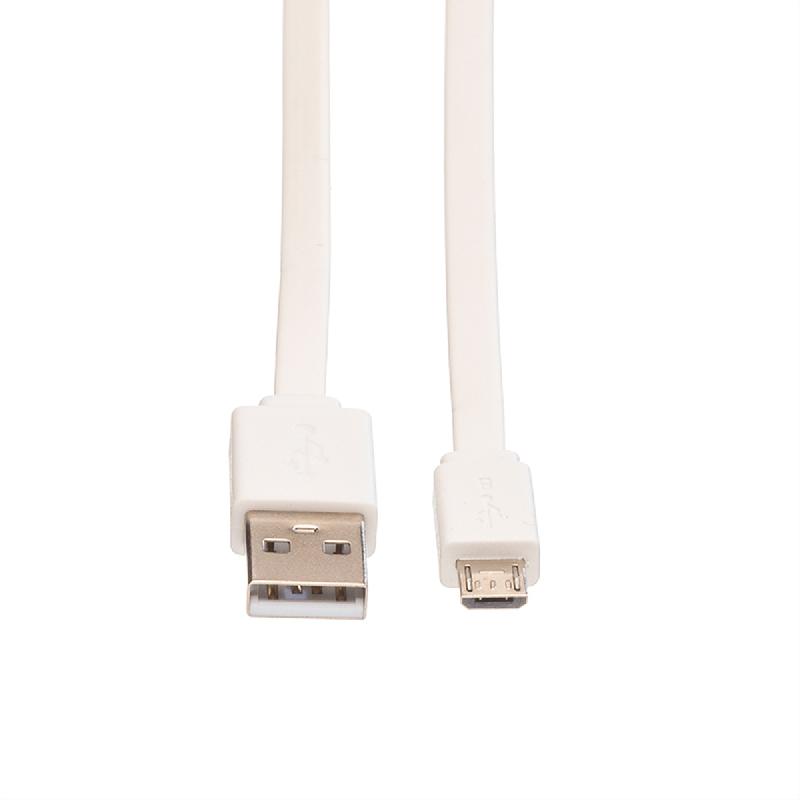 ROLINE Câble USB 2.0, USB A mâle - Micro USB B mâle, blanc, 1 m_1