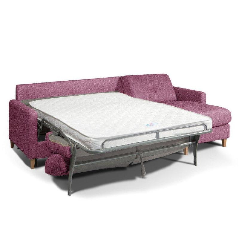 Canapé d'angle scandinave - 3 places convertible ouverture express - Matelas 16 cm - Sommier à lattes Renatonisi - Tweed Rose_1