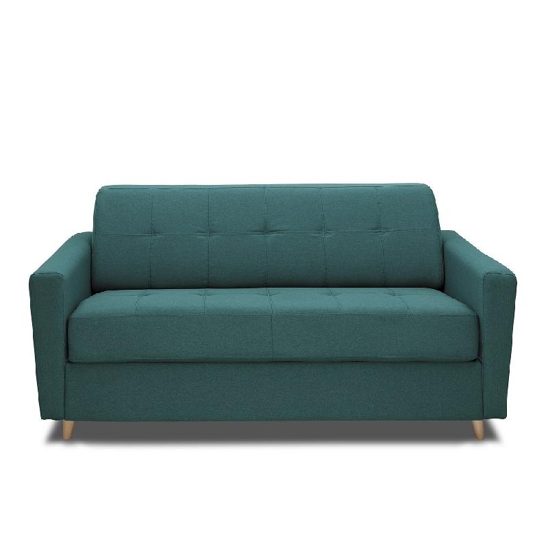 CANAPÉ MEZZANO CONVERTIBLE EXPRESS MATELAS 16 CM SOMMIER MÉTAL 140 CM TISSU TWEED BLEU PAON_1