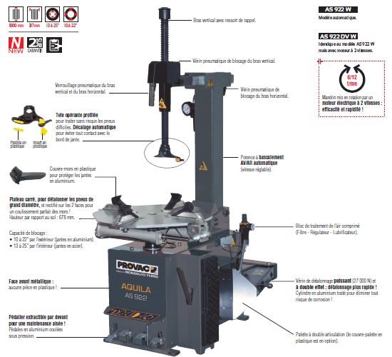 AS922DVW - Monte/Démonte-pneus automatique 400V avec blocage extérieur de 10 à 22 pouces - moteur 2 vitesses_1