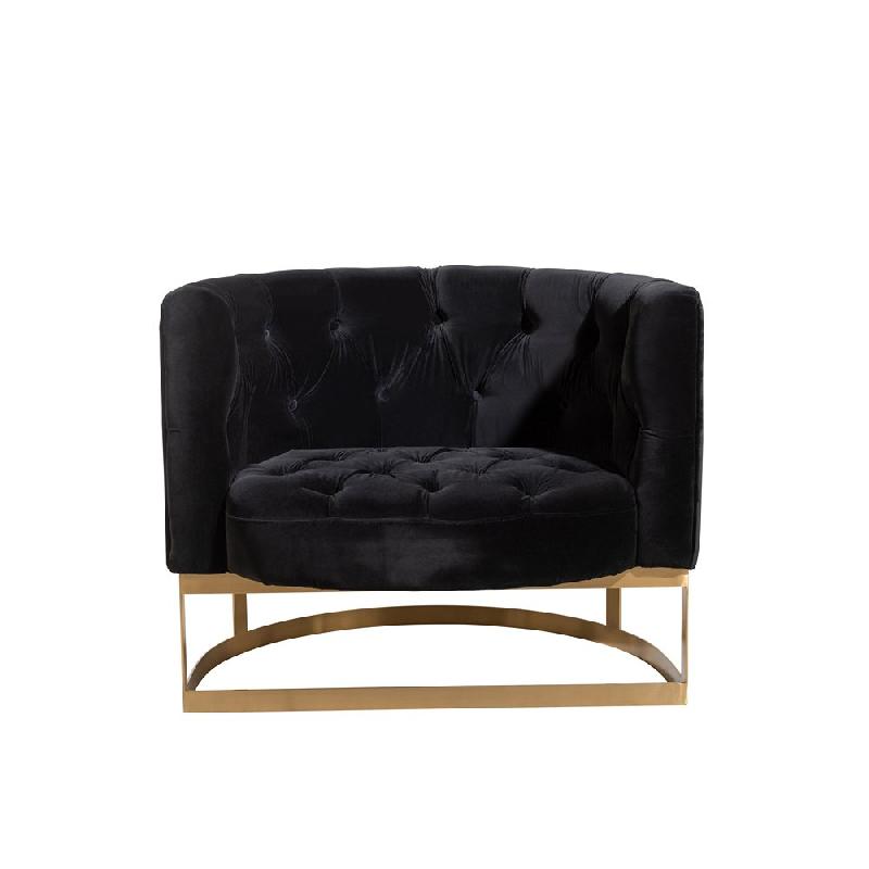 Fauteuil capitonné DACIA - Velours anthracite, structure bouleau et métal doré_1