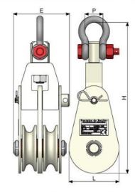Poulie à corde ouvrante 2ajpm - levage, traction et Off Shore avec piton-manille émerillon_1