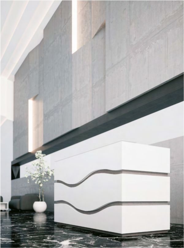 Rivage - Banque d'accueil design avec façade ondulée et coupe d'onglet élégante_1