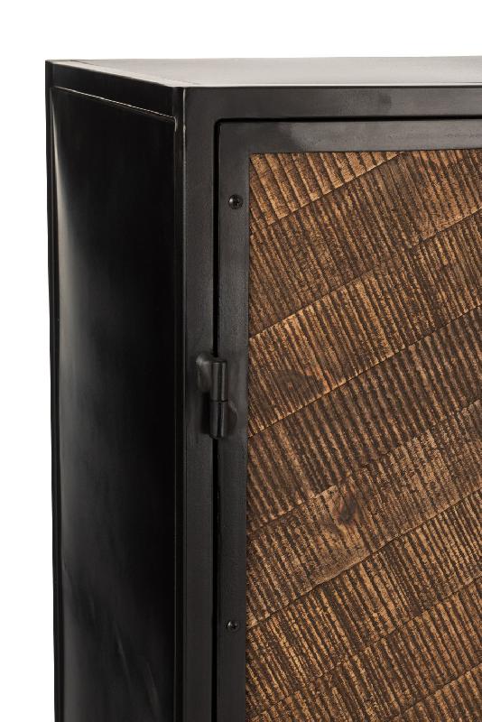 Meuble de rangement mural Jeno en métal et bois de manguier - Noir et marron - 2 portes avec compartiments ouverts_1