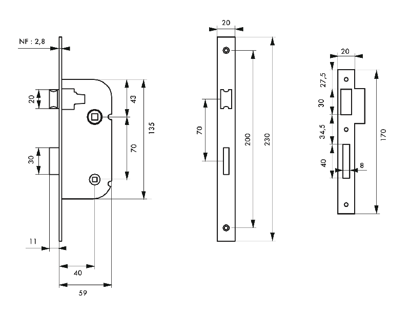 Serrure encastrable pour porte intérieure NF - V/BR - Thirard - Réf. 00931501_1