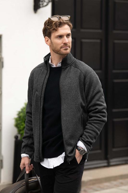 Veste en polaire tricotée à fermeture éclair intégrale - Gris clair chiné - Montana Men - Nimbus_1