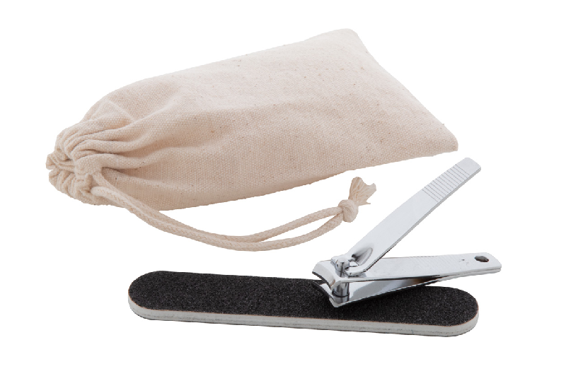 Set manucure - pochette en coton avec lime à ongles et coupe-ongles - couleur naturelle_1