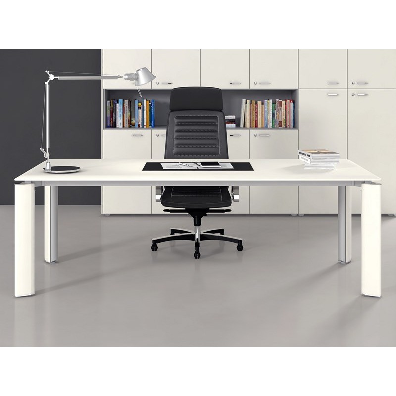 Bureau de direction 4 pieds avec passage de câble - FILL EVO - Plateau en bois ou verre, L 200 ou L 218 cm - Fabricant LAS_1