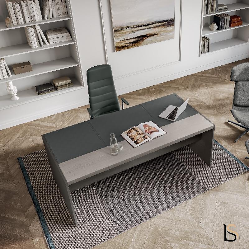 Bureau de Direction E9 - Officity - 225, Noyer américain, Sous-mains anthracite: oui_1