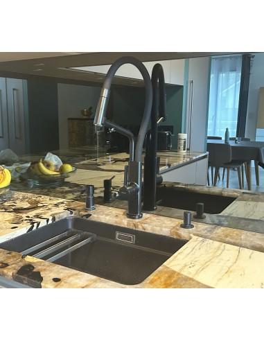 Robinet 3 voies CHEF Black - Mitigeur cuisine noir mat avec douchette_1