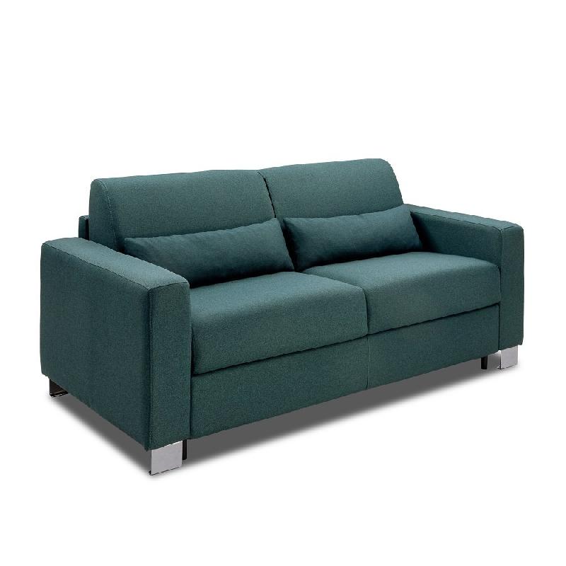 Canapé 3 places DOMUS V2 - Convertible express avec sommier à lattes 140x197 cm - Matelas 17 cm tweed bleu paon_1