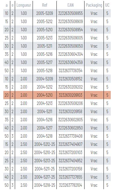 Profilé aluminium - CQFD - longueur 2.00m - A : 20 - E : 2_1