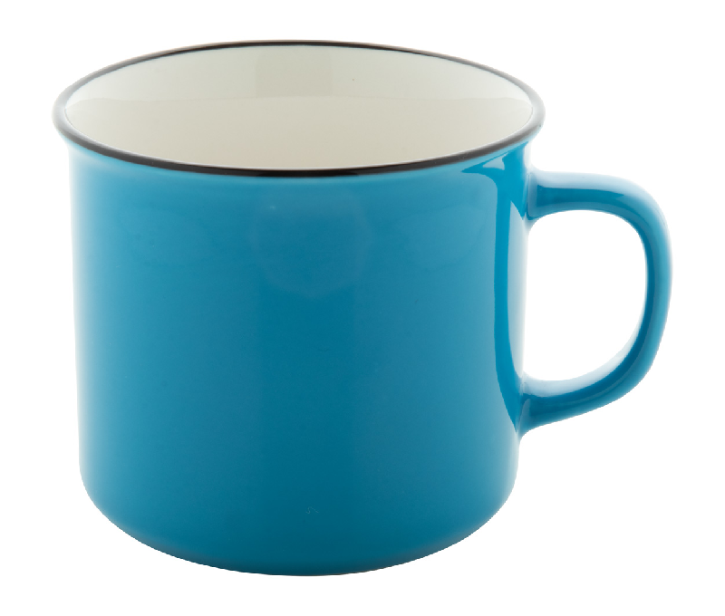 Mug vintage en céramique - 300 ml - Bord noir - Intérieur blanc et extérieur coloré_1