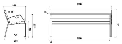 Banc public Modo-08 - 6 lames en bois exotique 180 cm - Piètement en fonte ductile_1