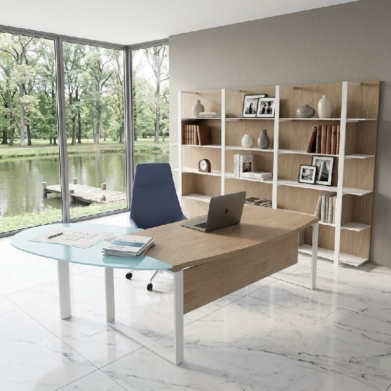 Bureau de direction X time Ring avec convivialité en verre - Quadrifoglio - 239, Blanc, Orme, Droite_1