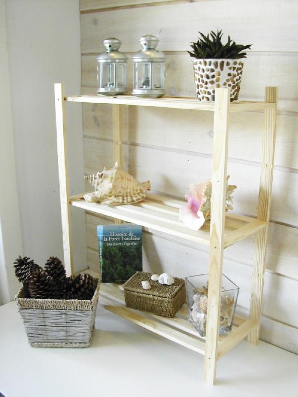 Étagère en pin - 3 tablettes réglables - 70 x 30 x 90 cm - Finition brute à personnaliser_1