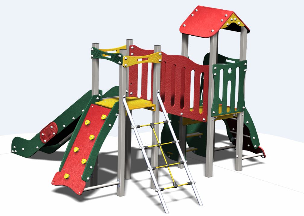 Structure de jeux combinées Neo 2 tours - NEO21239I - CREA Equipements - avec toboggan, mur d'escalade et filet de cordage_1