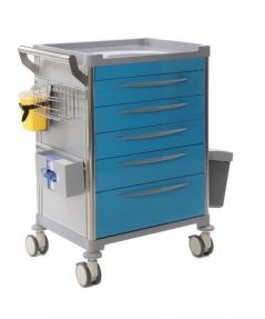 Chariot de soins hospitalier - 5 tiroirs - bleu ciel - modèle 63003 avec accessoires inclus_1