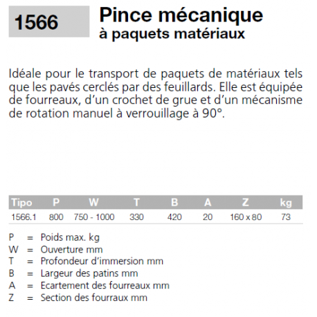 Pince mécanique pour paquets de matériaux - CMU 800kg - Référence 1566.1 - Eichinger_1