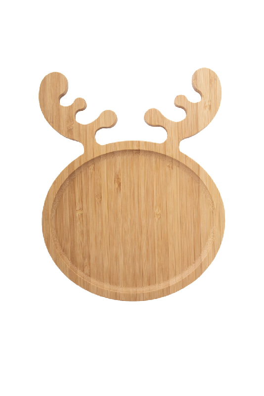 Assiette apéro Noël en bambou - Forme de renne - Couleur naturelle - 300g_1