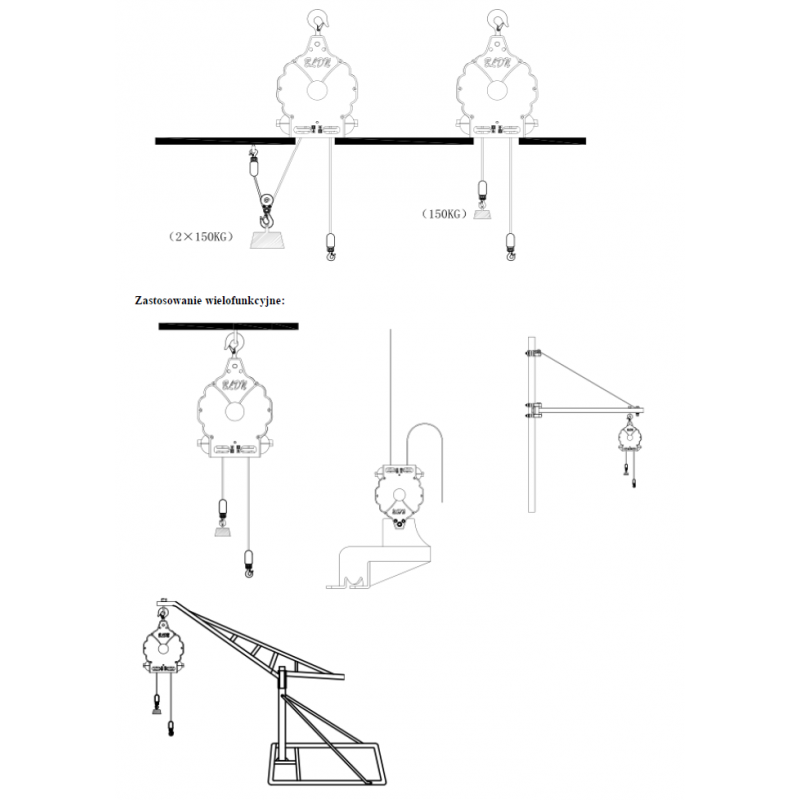 Palan électrique à câble bidirectionnel BLND-YT-HPE 90kg, 850W, longueur du câble 20 m_1