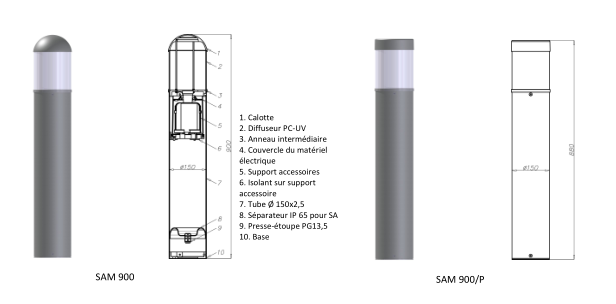 Borne lumineuse d'éclairage public électrique - SAM 900 - HID / halogène / fluorescente - 23 à 100 W - aluminium anodisé - 0,9 m_1