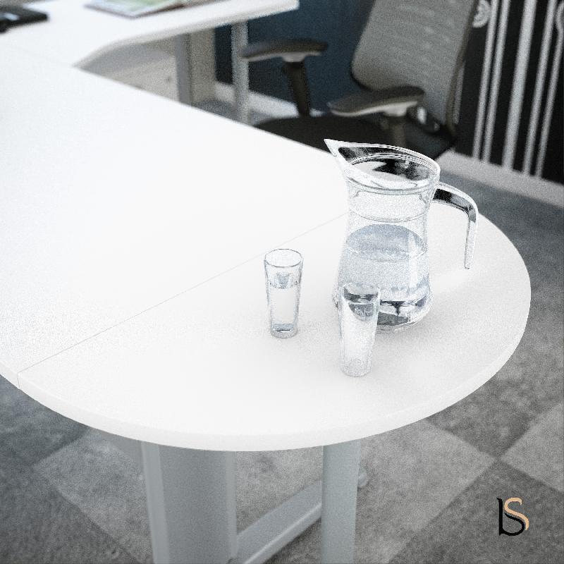 Bureau convivial Tono avec retour et ½ lune - Mobel Linea - Blanc, Gauche_1