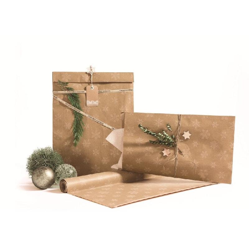 Pochettes cadeaux kraft vergé Flocons 31x8x49cm - recyclé 60g/m² - par 150_1