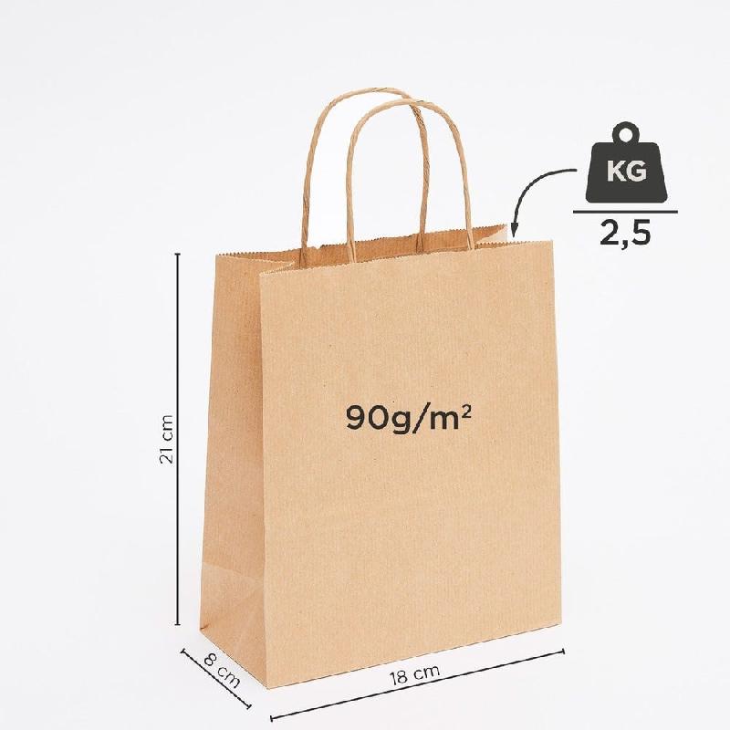 Sac kraft vergé brun poignées torsadées 18x8x21cm - par 50_1