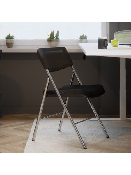 Cpdiva N - Chaise pliante - Alba - dossier en maille ergonomique et structure en acier chromé_1