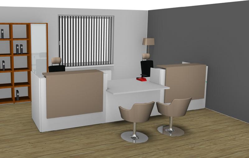 Banque d'accueil Z2 pour deux personnes avec accès bas - Officity - Beige, Blanc, 426_1