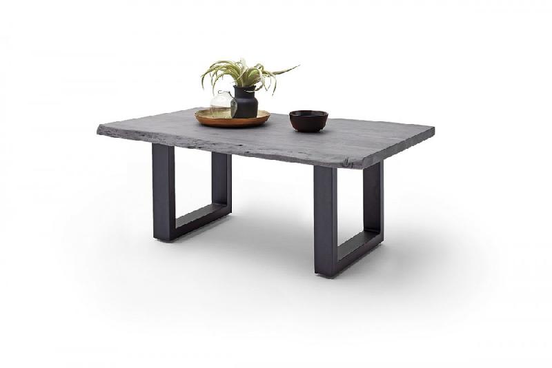 Table basse Claren - plateau 110 cm en acacia laqué gris - piétement en U laqué anthracite_1
