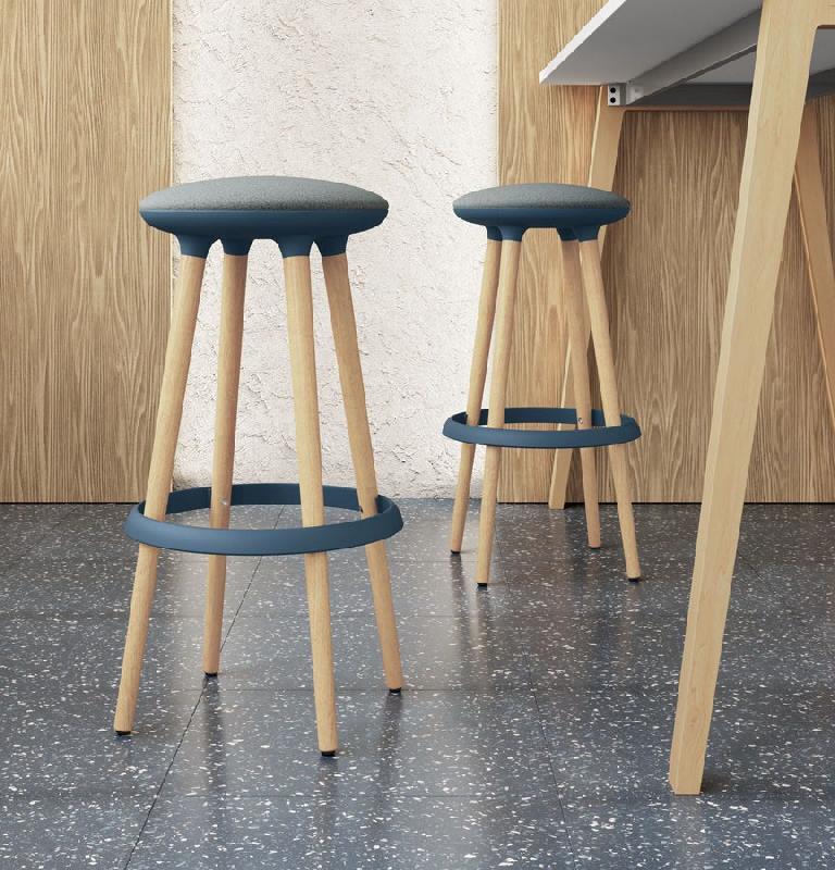 Tabouret haut avec pieds en bois et repose pieds TOP - Bleu 810_1
