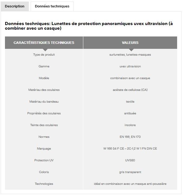 9301544 - Surlunette panoramique uvex ultravision - teinte des oculaires : incolore - revêtement anti-buée - normes NF EN 166 et NF EN 170_1
