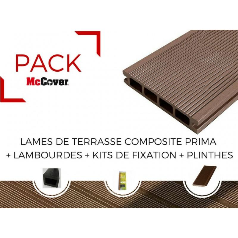 Pack 1 m² lame de terrasse composite Prima - Accessoires inclus (3 coloris : Chocolat, Redwood, Ebony) - Dimensions 2200mm x 12cm x 19mm - Surface couverte : 1m²_1