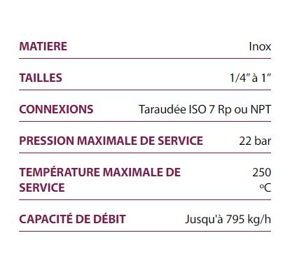 Purgeurs thermostatiques TSS22 - Valsteam - acier inoxydable - capacité de débit jusqu'à 795 kg/h_1