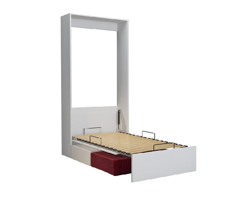 Armoire lit escamotable Dynamo Sofa - Canapé intégré tissu rouge - Couchage 90x200 cm - Blanc_1