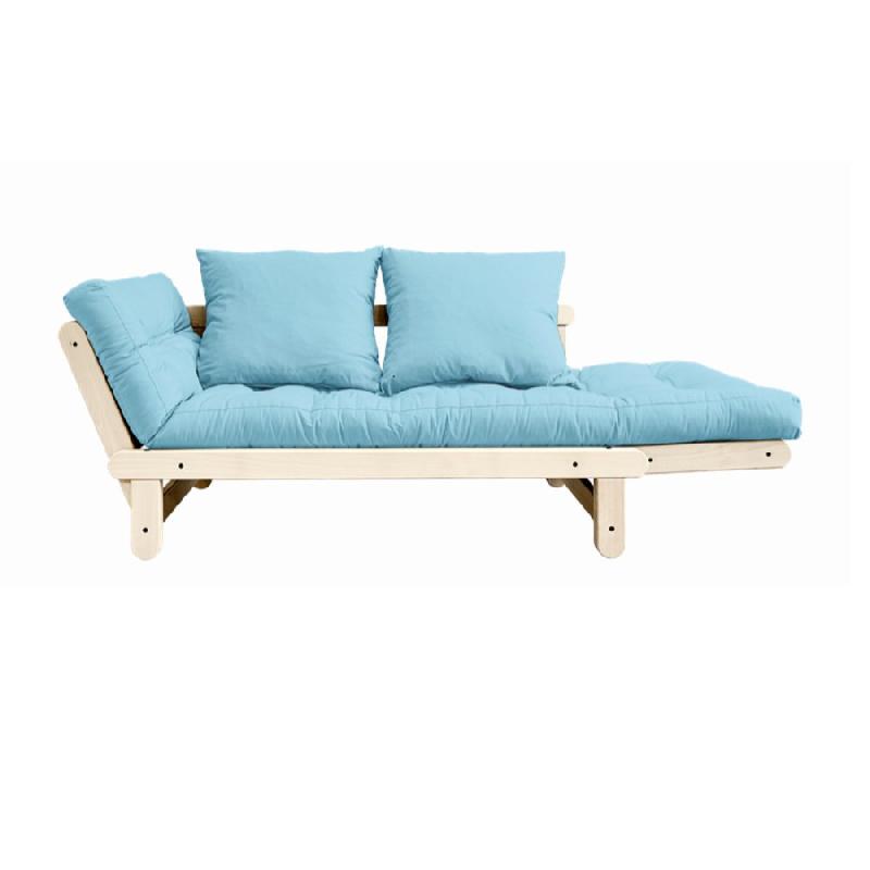 Banquette méridienne futon Beat - Pin naturel - Tissu bleu clair - Couchage 75x200 cm - KARUP_1