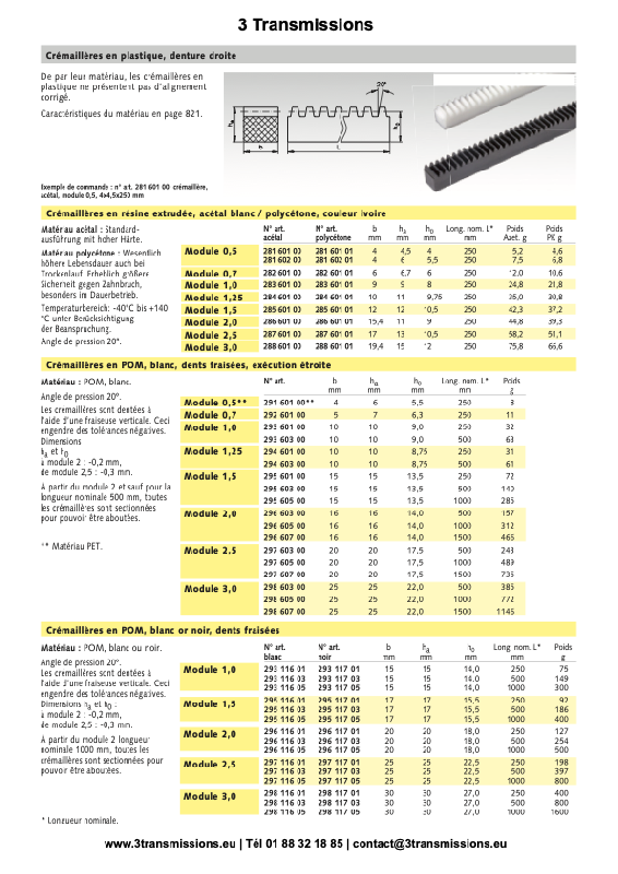 Crémaillère plastique acétal, crémaillère pom_1