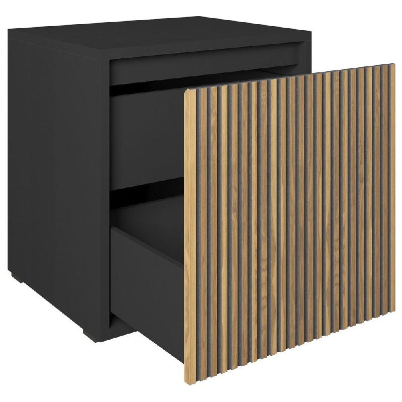 Meuble Vertigo T01 2 tiroirs à l'anglaise MDF noir et olivier 60x47x60 cm_1
