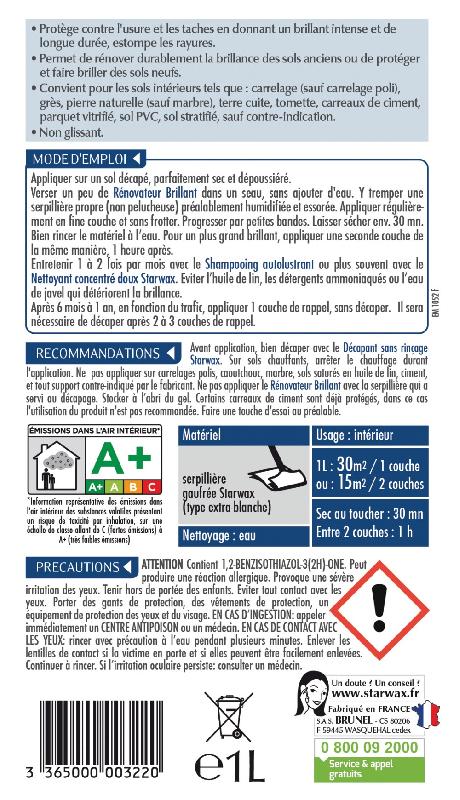 Rénovateur brillant tous sols STARWAX 1L - Anti-tâche et non glissant pour carrelages_1