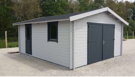 Garage simple bois - 26 m² - toit double pente - sapin non traité - portes battantes - 4.7 x 5.7 x 2.75 m_1