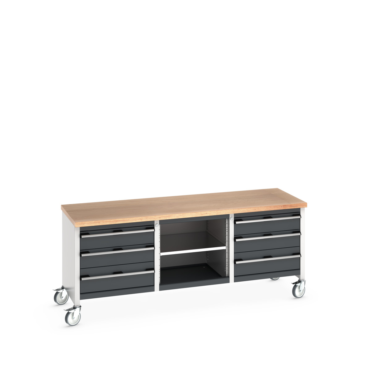 Établi monobloc mobile Cubio 2078-1.5 Mpx - 6 tiroirs et tablette - 2000x750x840 mm_0