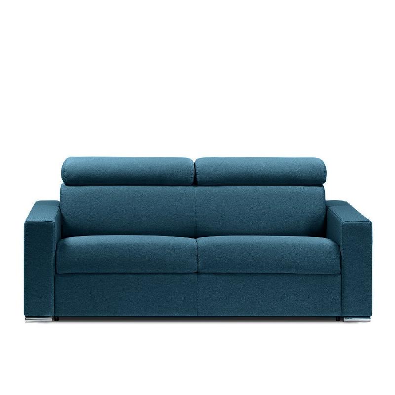 Canapé convertible express Darwin - Têtières réglables - Couchage 140x197 cm - Matelas 16 cm - Tissu tweed bleu pétrole_1