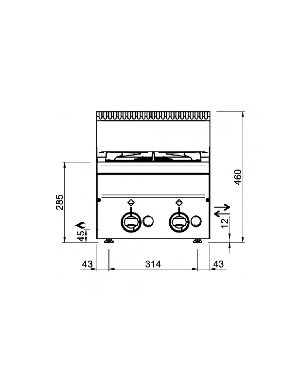 Fourneau 2 feux gaz à poser - Acier inoxydable - 5.85 Kw - Gamme DOMINO 600 - Référence G2S6_1