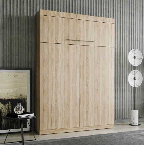 Lit escamotable LUTECIA 140x190 cm en chêne avec rangement bibliothèque intégré - système SEDAC MERAL_1