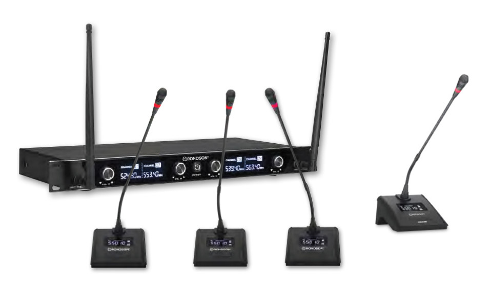 Système de conférence sans fil BE-10CONF - Ensemble complet avec 4 micros pupitres et station de réception BE-1040_1